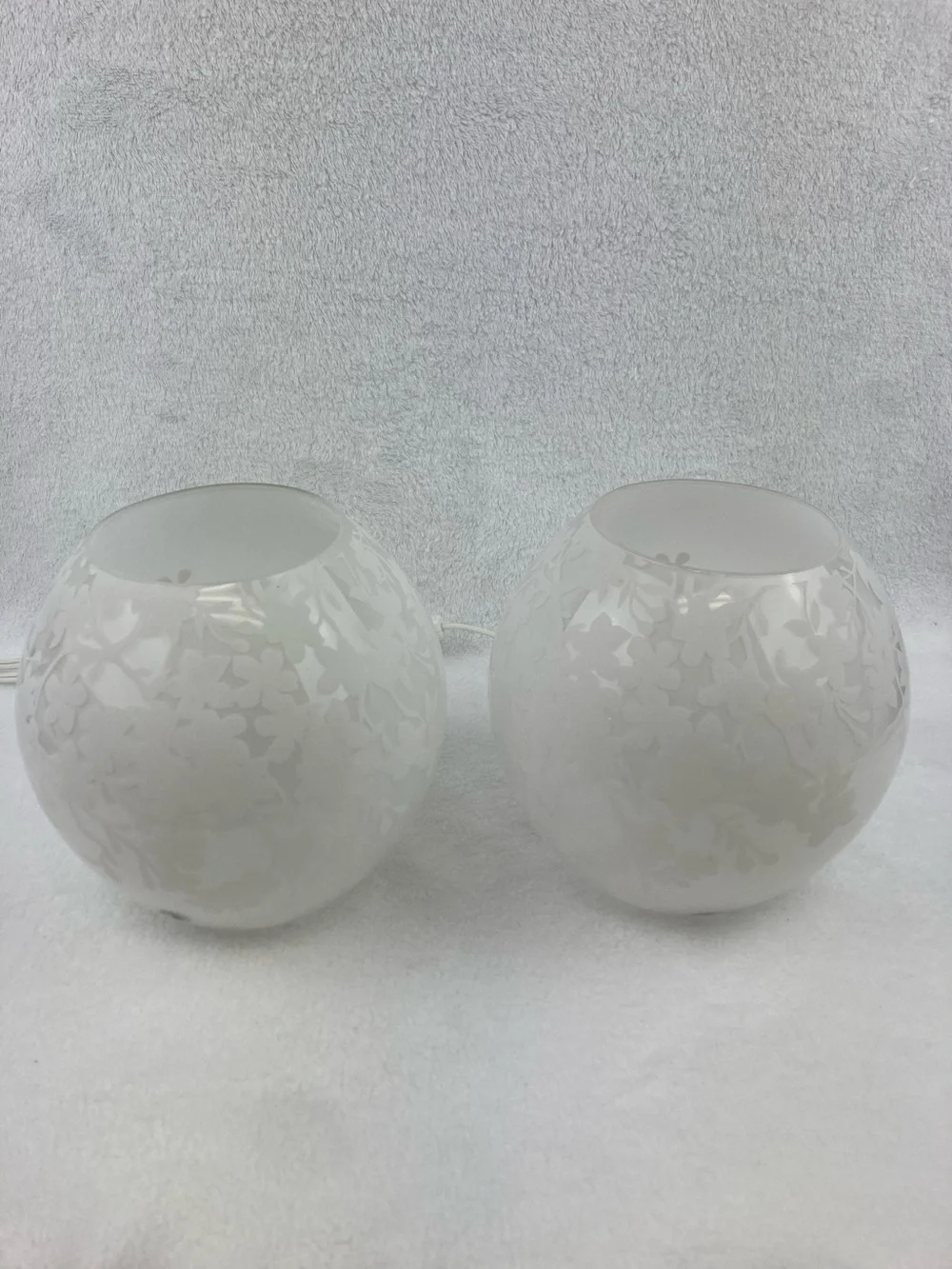 VTG IKEA Knubbig Frosted Cherry Blossom Glass Globe Lamps Set of 2, 7” x 11”